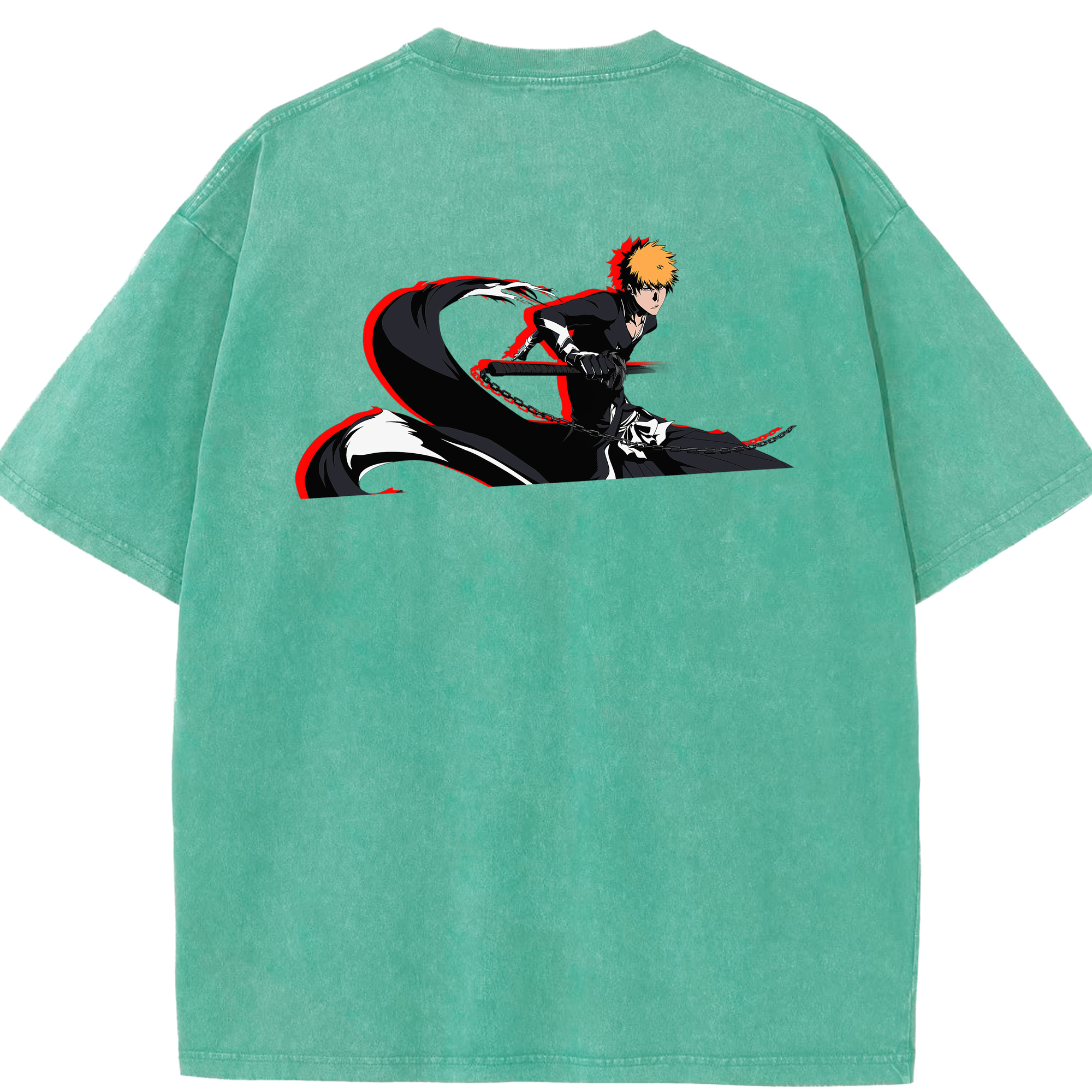 （画像用） ブリーチ 黒崎一護（くろさき いちご）BLEACH Kurosaki Ichigo 綿100% ヴィンテージ風 半袖Tシャツ（背面プリント）